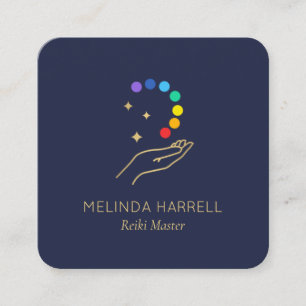 Healing Hand Logo Reiki, Massagetherapie Donkerbla Vierkante Visitekaartje