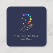 Healing Hand Logo Reiki, Massagetherapie Donkerbla Vierkante Visitekaartje (Voorkant)