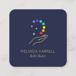 Healing Hand Logo Reiki, Massagetherapie Donkerbla Vierkante Visitekaartje