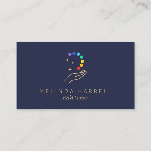 Healing Hand Logo Reiki, Massagetherapie Donkerbla Visitekaartje (Voorkant)