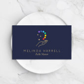 Healing Hand Logo Reiki, Massagetherapie Donkerbla Visitekaartje