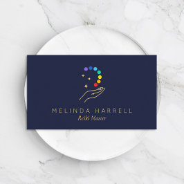 Healing Hand Logo Reiki, Massagetherapie Donkerbla Visitekaartje