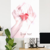 Healing handen met rood hart zelf aanpassen poster (Thuiskantoor)