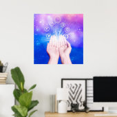 Healing handen zeven chakra's symbool blauwe achte poster (Thuiskantoor)