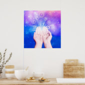 Healing handen zeven chakra's symbool blauwe achte poster (Keuken)