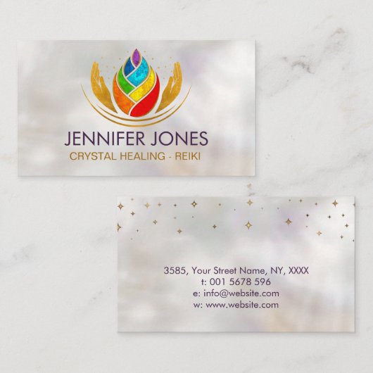 Healing Hands - Chakras - Lotus on Moeder parel Visitekaartje (Voorkant / Achterkant)