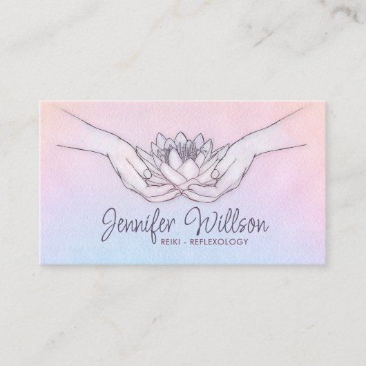 Healing Hands en Lotus Waterverf Sketch Visitekaartje (Voorkant)