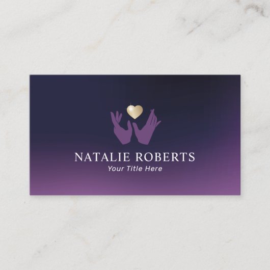 Healing Hands & Heart Massage Therapy Deep Paars Visitekaartje (Voorkant)