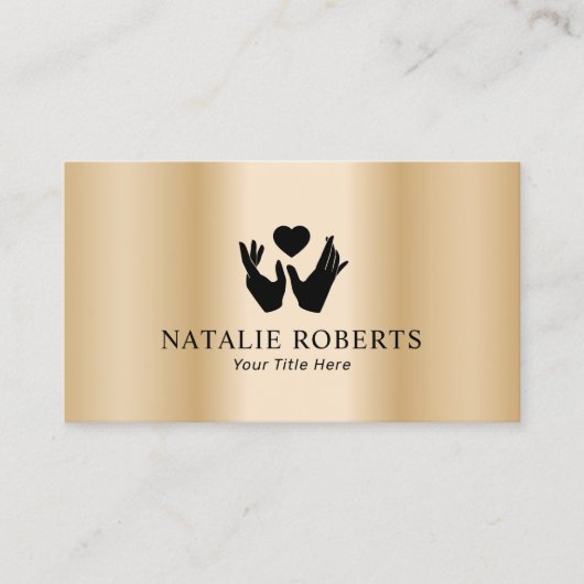 Healing Hands & Heart Massage Therapy Modern Gold Visitekaartje (Voorkant)