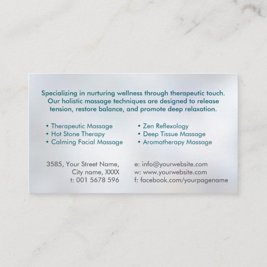 Healing Hands Massage Therapeut Visitekaartje (Achterkant)
