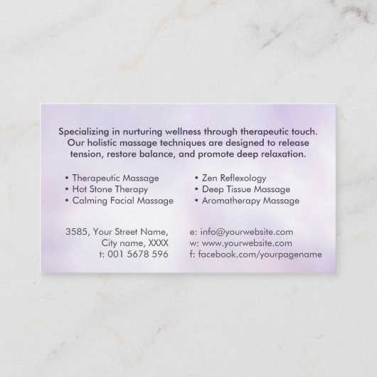 Healing Hands Massage Therapeut Visitekaartje (Achterkant)