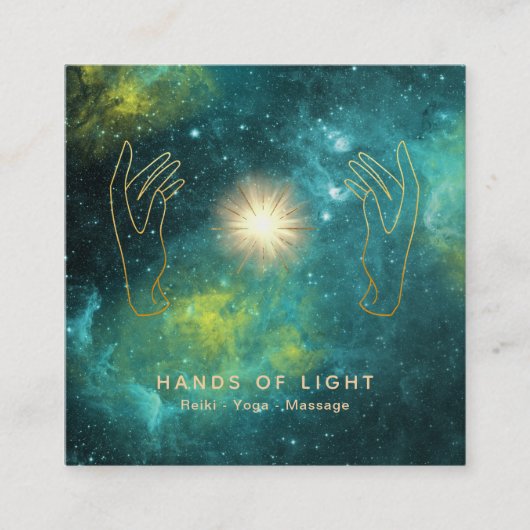 *~* Healing Hands Universe Cosmic Stars Lichten Vierkante Visitekaartje (Voorkant)