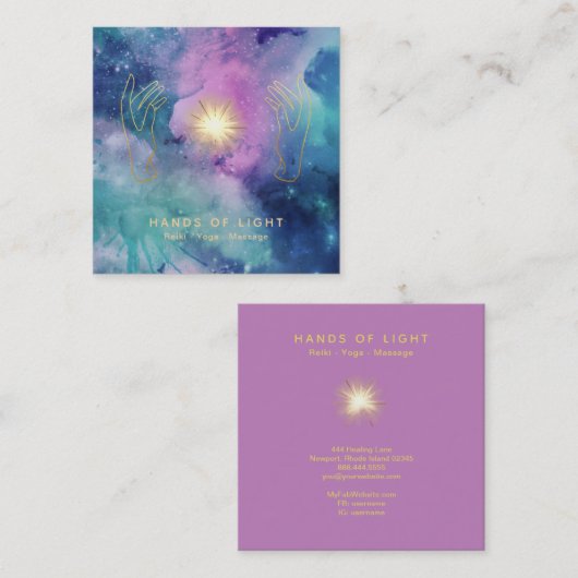 *~* Healing Hands Universe Cosmic Stars Light Vierkante Visitekaartje (Voorkant / Achterkant)