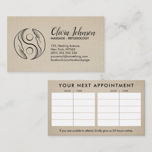 Healing Hands Yin Yang symbool Appointing Business Visitekaartje (Voorkant / Achterkant)