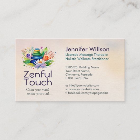 Healing Hands - Zen spa Waterverf illustratie Visitekaartje (Voorkant)