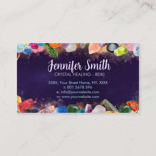 Healing Kristallen en Edelstenen en kleur splash Visitekaartje (Achterkant)