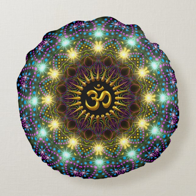 Healing Light Mandala Om Symbool Ronde Kussen (Achterkant)