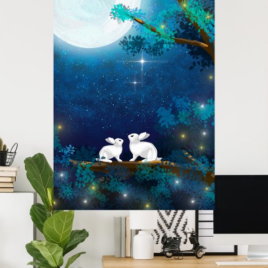 Healing Rabbit Moonlight Mid Autumn Festival Poster (Thuiskantoor)