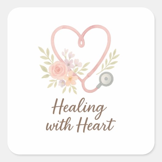Healing with Heart Vierkante Sticker (Voorkant)