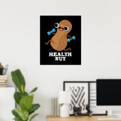 Health Nut Funny Exercise Peanut Pun Dark BG Poster (Thuiskantoor)