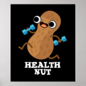 Health Nut Funny Exercise Peanut Pun Dark BG Poster (Voorkant)