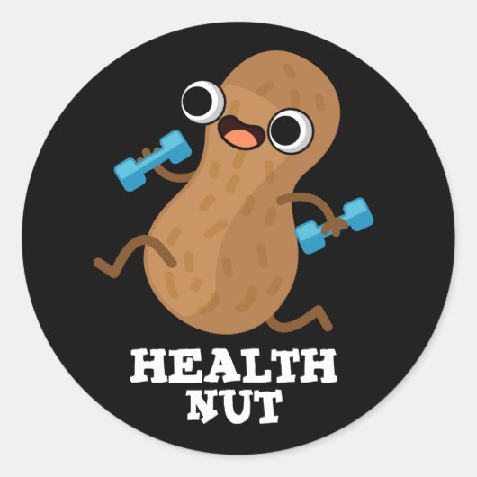 Health Nut Funny Exercise Peanut Pun Dark BG Ronde Sticker (Voorkant)