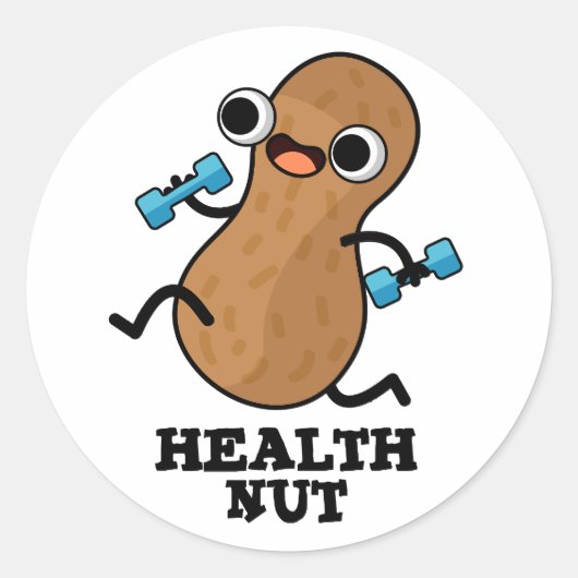 Health Nut Funny Exercise Peanut Pun Ronde Sticker (Voorkant)