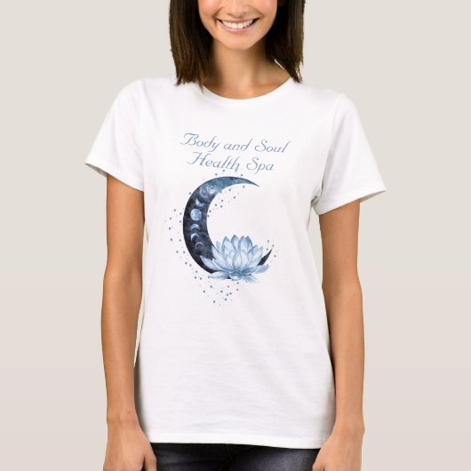 Health Spa Business Blue Lotus Flower Moon T-shirt (Voorkant)