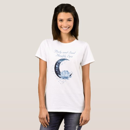 Health Spa Business Blue Lotus Flower Moon T-shirt (Voorkant volledig)