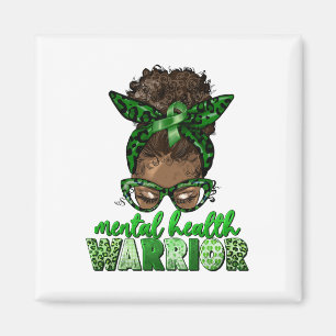 Health Warrior Awareness Maand Messy Bun Zwart Wom Magneet