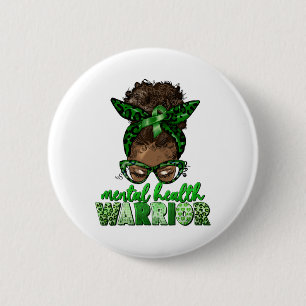 Health Warrior Awareness Maand Messy Bun Zwart Wom Ronde Button 5,7 Cm