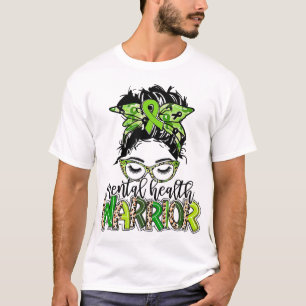 Health Warrior Messy Bun Haar Leopard Groen Lint T-shirt