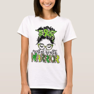 Health Warrior Messy Bun Haar Leopard Groen Lint T-shirt
