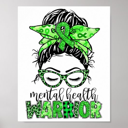 Health Warrior Messy Bun Vrouw Neurodiversiteit Em Poster (Voorkant)