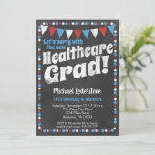 Healthcare Graduparty Invitation Red Blue Kaart (Staand voorkant)