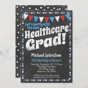Healthcare Graduparty Invitation Red Blue Kaart