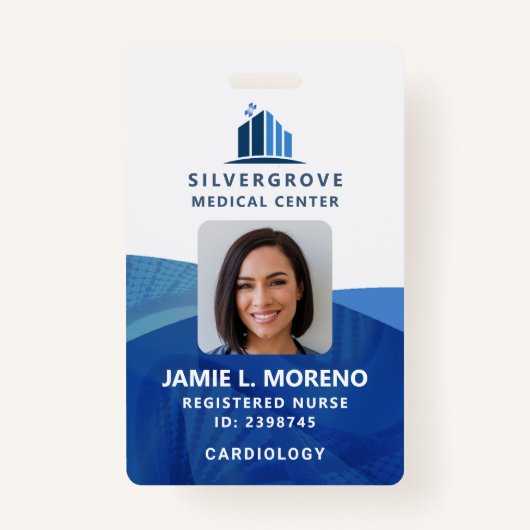 Healthcare Medical Logo Blue DNA Photo Nurse ID Badge (Voorkant)