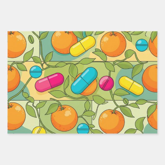 Healthcare & Pharmacy Sinaasappels en wijnstokken Inpakpapier Vel (Voorkant 3)