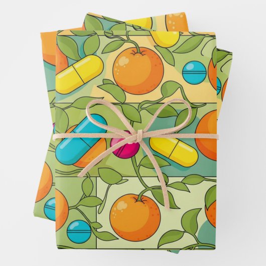 Healthcare & Pharmacy Sinaasappels en wijnstokken Inpakpapier Vel (In situ)