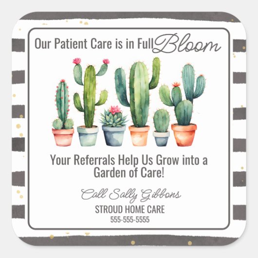 Healthcare plant Care Bloom Carer Referral Cactus Vierkante Sticker (Voorkant)