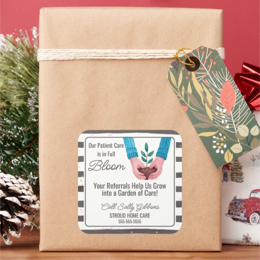 Healthcare plant Care in Bloom Carer Referral Vierkante Sticker (Feestdagen)