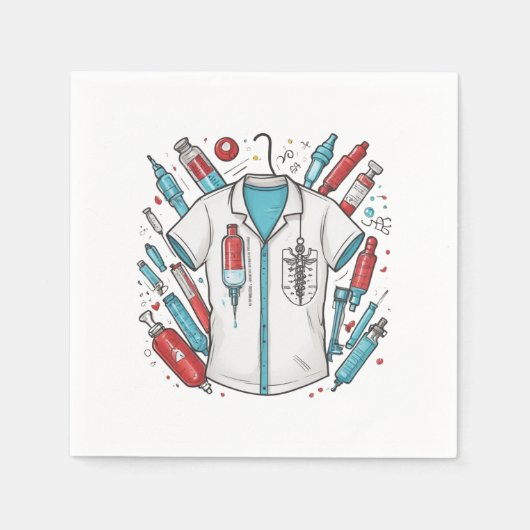 Healthcare Themed Napkins - Syringe & Vial Servet (Voorkant)