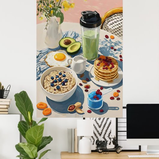 Healthy Breakfast gym Food Kitchen Pancakes Cozy Poster (Thuiskantoor)