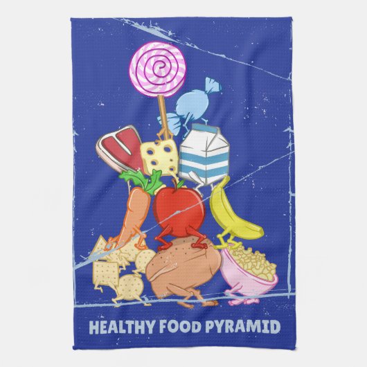 Healthy Food Pyramid Grappige cartoon Illustratie Theedoek (Verticaal)
