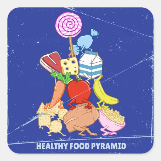 Healthy Food Pyramid Grappige cartoon Illustratie Vierkante Sticker (Voorkant)