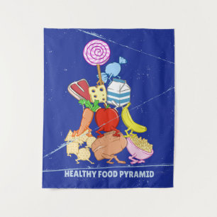 Healthy Food Pyramid Grappige cartoon Illustratie Wandkleed