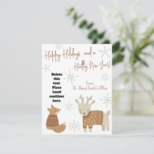 Healthy Holiday Animals Hand Sanitizer Cadecard Kaart (Staand voorkant)