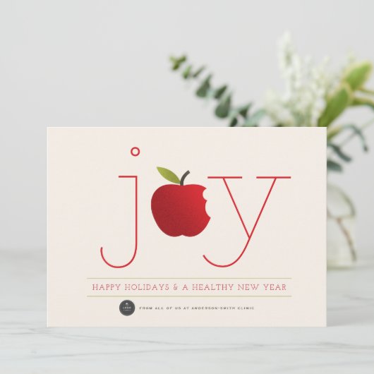 Healthy Joy Red Apple Healthcare Moderne Business Feestdagenkaart (Staand voorkant)