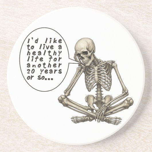 Healthy Life Can Wait Skeleton Zandsteen Onderzetter (Voorkant)