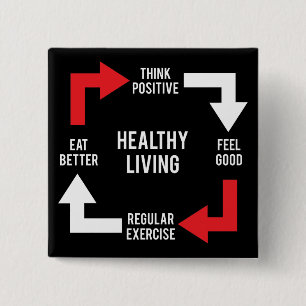 Healthy Living Diagram - Fitness Motivatie Vierkante Button 5,1 Cm